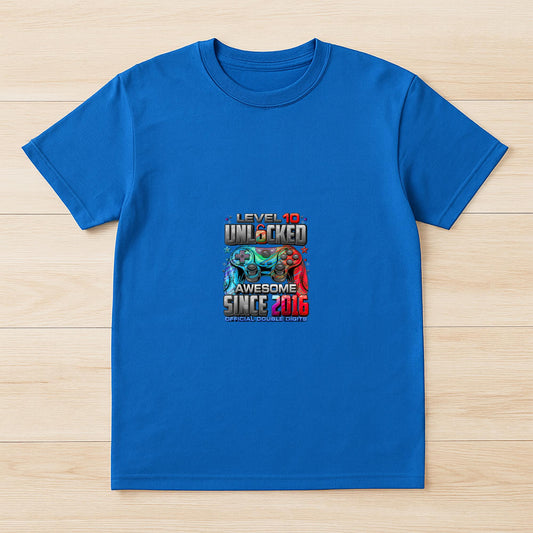 Level 10 Unlocked Awesome Since 2016 10th Birthday Gaming T-Shirt