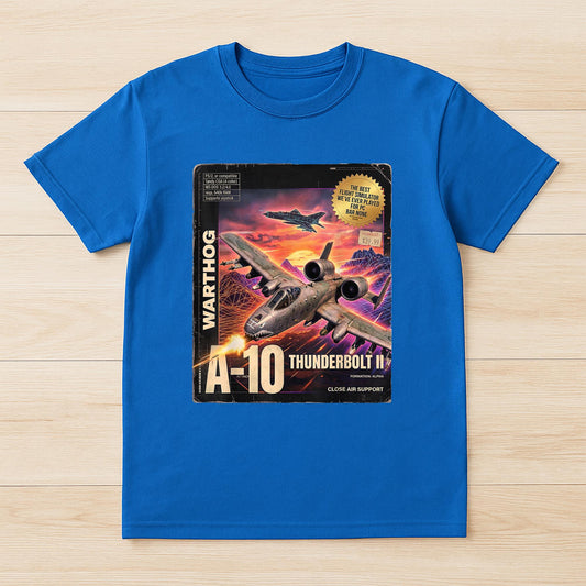 A-10 Warthog Fictional PC Game Box Front and Back Y2K Style T-Shirt