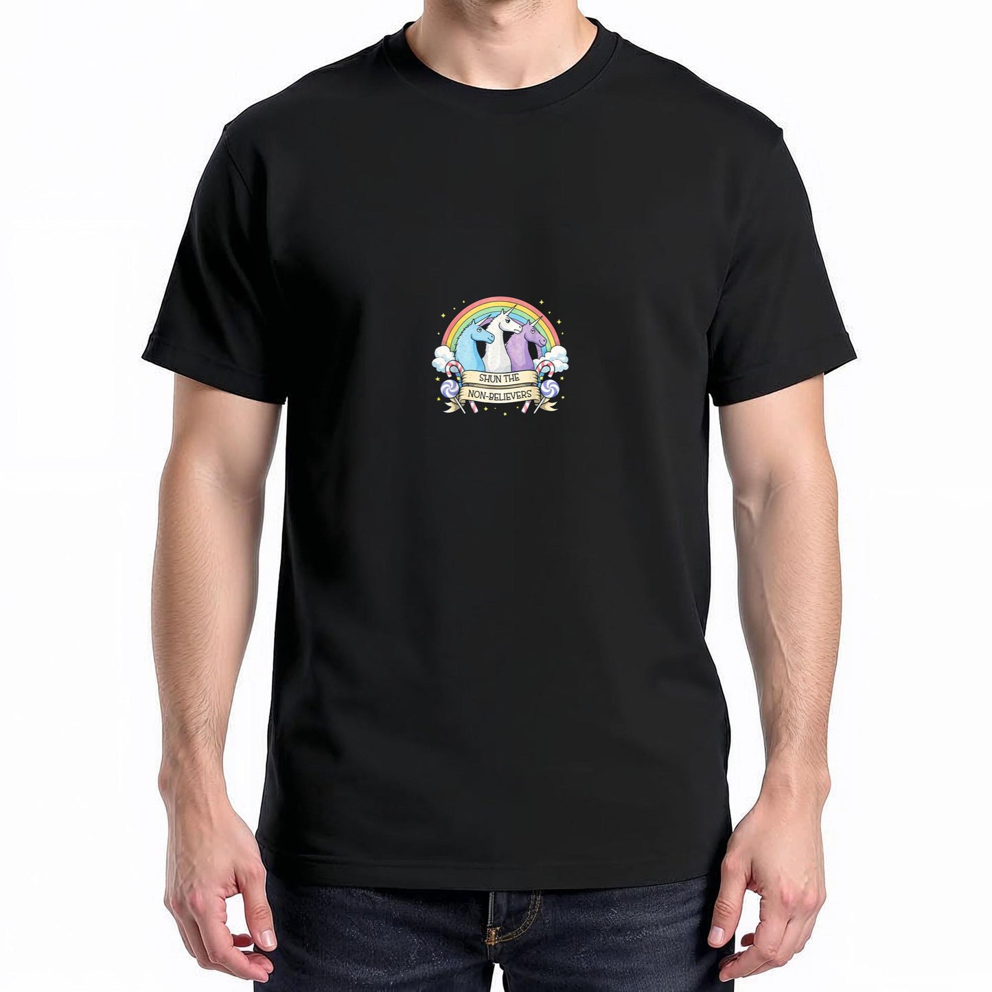 Funny Shun The Non-Believers Unicorn Candy Tee T-Shirt