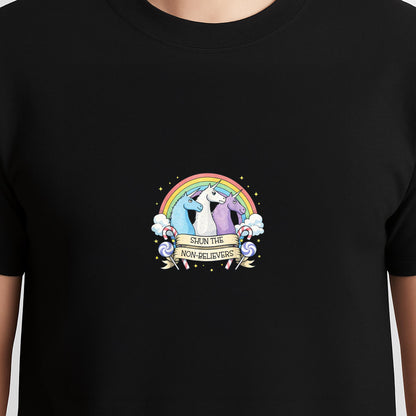 Funny Shun The Non-Believers Unicorn Candy Tee T-Shirt